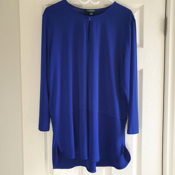 Lauren Ralph Lauren Cobalt Blue Keyhole Tunic Top XL - Picture 2 of 7